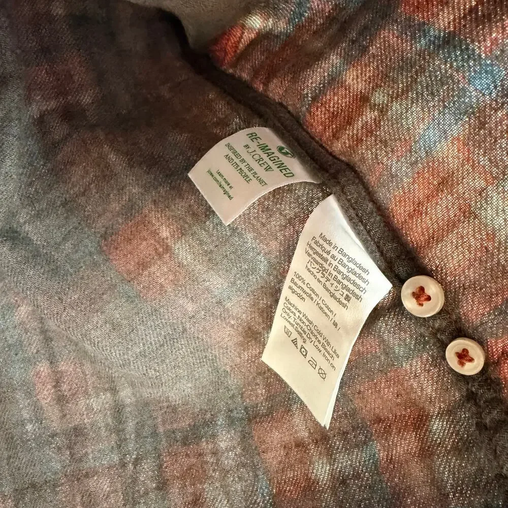 J Crew Flannel Shirt Plaid Red Blue Gray Medium Slim Double Weave AY988